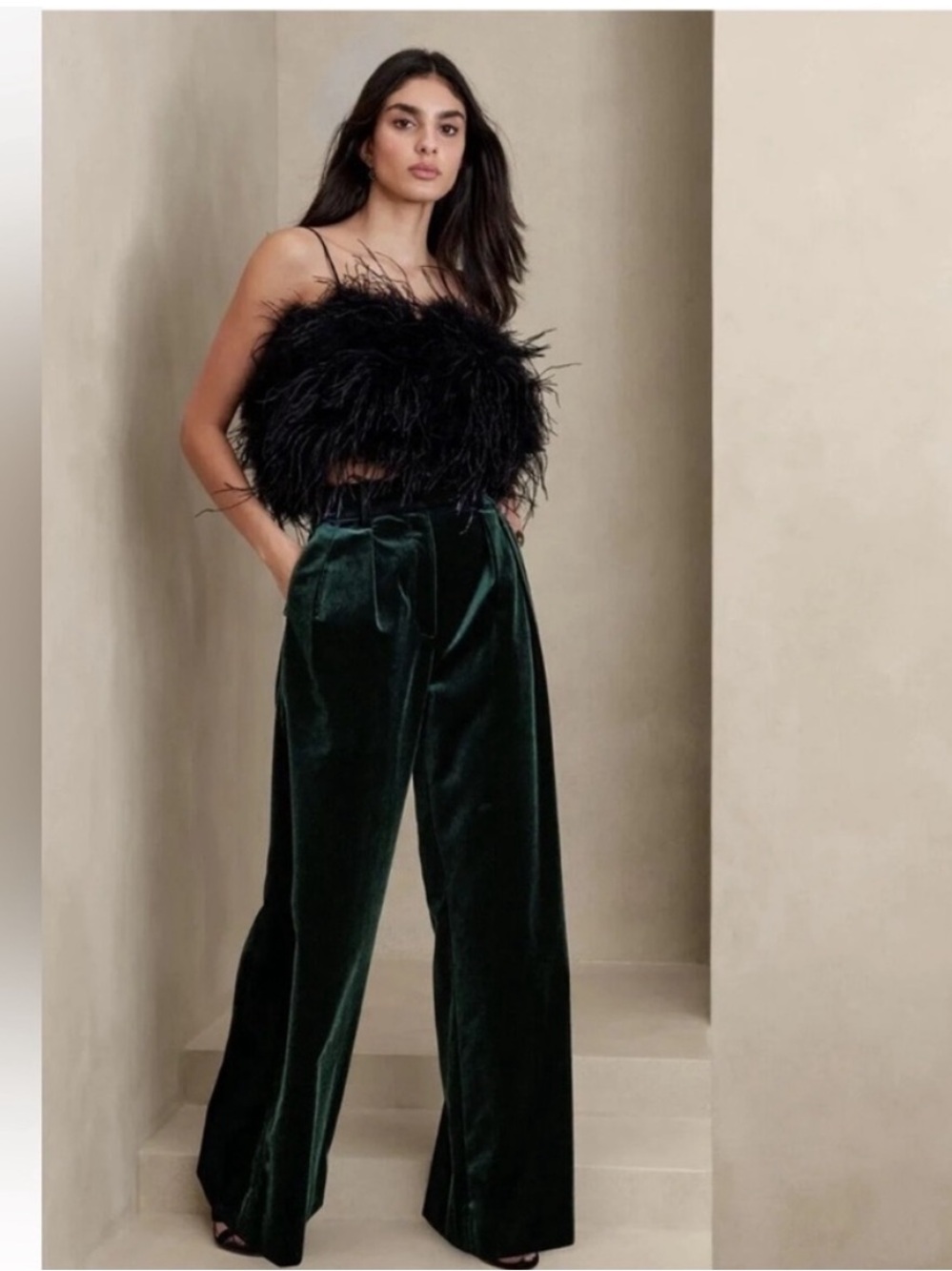 Banana Republic Emerald Green Velvet Wide-Leg Pants